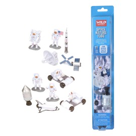 Wild Republic Figures Tube, Outer Space Toys, Shuttle, Astronaut, Space Station, Apollo Spacecraft, Lunar Rover, Saturn Rocket, Satellites Multi, 1.5" to 3"
