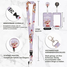 Viojrlly Christmas Elk Card Holder, ID Card Holder, Detachable Lanyard with Retractable Clip, Suitable for Business Cards, Door Cards, ID Cards etc.