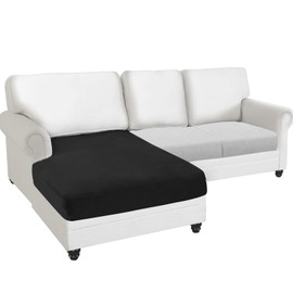 ANARACHON Sectional Couch Cushion Covers 1 Piece Velvet Separate L Shape Chaise Lounge Couch Cover Stretch Sofa Slipcover Washable(Chaise Cover, Black)