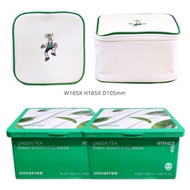 Innisfree Green Tea Daily Moisture Soothing Mask (30 sheets) 2pcs + Play Green Cosmetic Pouch (Green) / 이니스프리 그린티 데일리 수분 진정 마스크 (30매) 2개+플레이그린 화장품 파우치 (그린)