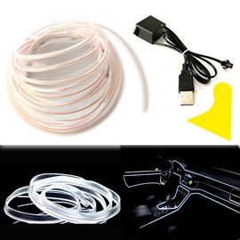 Balabaxer USB EL Wire, White, 3 m Flexible Neon Light Tube, DC 5 V Neon Tube, Lights, Car Interior Trim, Light Strip for Interior Trim Gap, Decorative