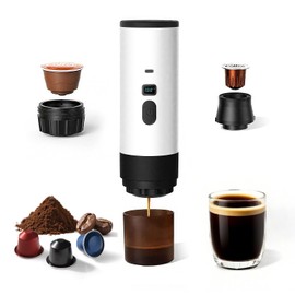 LUOJIGUO Portable Coffee Maker for Travel, Camping, Self-Heating Espresso Maker with USB-C, Compatible with Ground Coffee & NS Capsules, Espresso Machine for RV, Hiking, Office, White