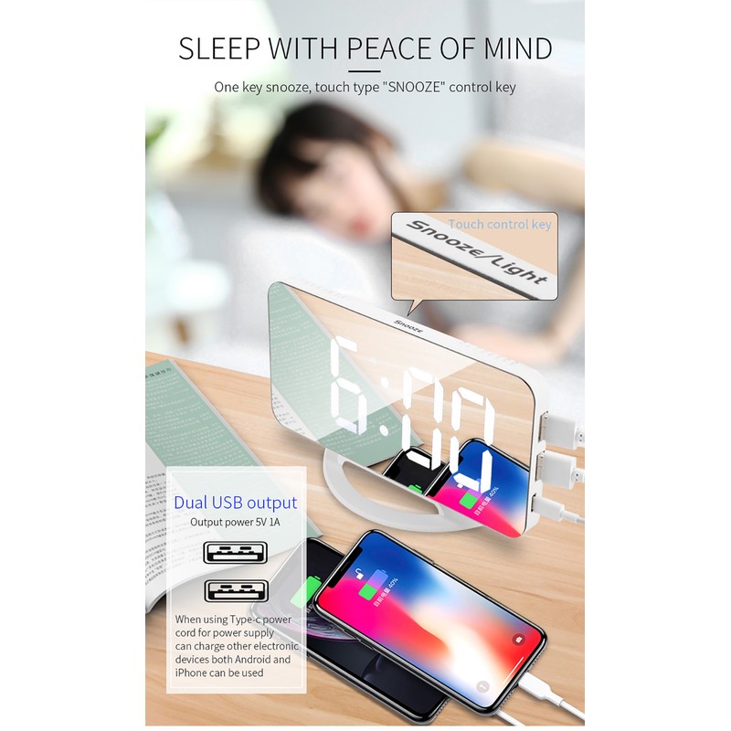 LED Mirror Clock Mini Digital Alarm Clock Table Clock with
