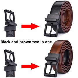 Beltox Men’s Belts Dress Casual Reversible Leather 1.1” w Roller Buckle Rotated(Black/Brown w Black Buckle, 32-34)