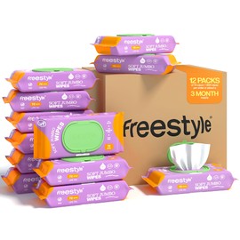 Freestyle Soft Jumbo Baby Wipes, Hypoallergenic and Unscented, Water-Based Wet Wipes for Babies, Finely Suited for Sensitive Skin, Thick & Oversized, Pack of 12, 72 Wipes Per Pack