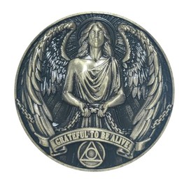 Serenity Prayer Angel Collectible Coin, Double-Sided Zinc Alloy Challenge Coin with Antique Finish,Black, Featuring Grateful to Be Alive and Serenity Prayer