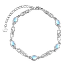 YAFEINI Moonstone Bracelet 925 Sterling Silver Celtic Infinity Love Moonstone Bracelet Moonstone Jewellery for Women Girls, Sterling Silver