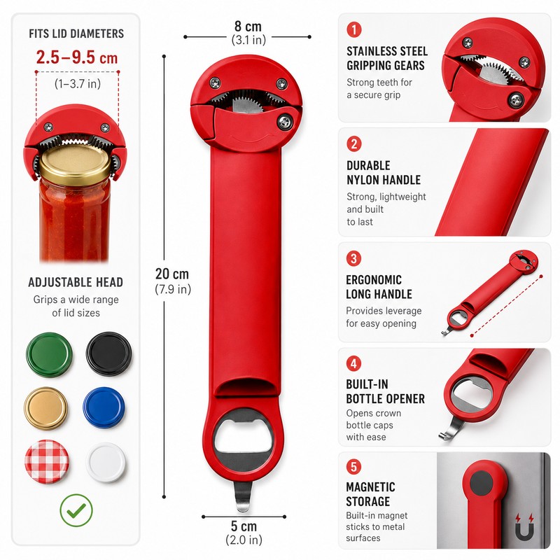 Adjustable Magnetic Lid Opener for Kitchen Use – Stainless Steel