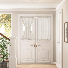 DUKIYO 2 Panels Natural Door Curtain Light Through Thick Sheer Semi Transparent Linen Drapes W35 x L40 for Bedroom Kitchen Room Door Tieback French Door Curtains Wrinkle Free
