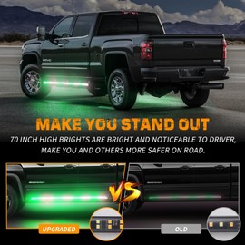 XRIDONSEN 2PCS 70 inch Truck Green White Emergency Lights Strip 864 LED Running Board Strobe Lights Bar Firefighter Lights Flashing Warning Safety Waterproof Flexible for Vehicles Trucks Pickup POV
