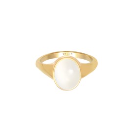 Elli Women's Signet Ring with Moonstone in 925 Sterling Silver Gold-Plated, Gold-plated 925 sterling silver, Moonstone