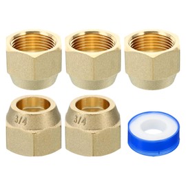 PATIKIL 3/4" Brass Flare Nut, 5pcs SAE 45 Degree Copper Flare Tube Fitting Brass Pipe Fitting for Air Conditioner Copper Pipe Extension Water Gas Line, Matte