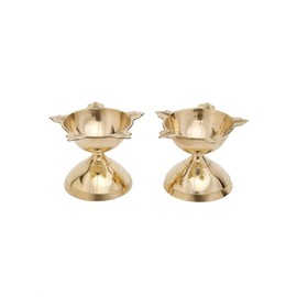 Diya Candle Holders Set, 2 Pieces, Standard Size, Brass Construction, Gold Finish, Pyali Diya Ornamental Oil Lamp Deepak Payali Deepam Kutthu Vilakku Indian Housewarming Return Gift Item