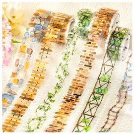 Scrapbooking Stickers Set, 6 Rolls PET Tape, Exquisite Garden-themed Series Washi Tape for Scrapbooking, Junk Journaling, Bullet Journal, DIY Crafts (Garden)