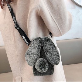 MVKZFE Rabbit Ear Case for Samsung Galaxy S23 FE 5G,Crossbody Strap Case Fuzzy Fluffy Cute Girls Kids Plush Ball Bunny Fur Case Soft Bumper Protective Cover,Dark Grey