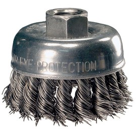 PFERD 82523 Single Row Power Knot Cup Wire Brush with External Nut and Standard Twist, Threaded Hole, Carbon Steel Bristles, 4" Diameter, 0.023" Wire Size, 5/8"-11 Thread, 9000 Maximum RPM