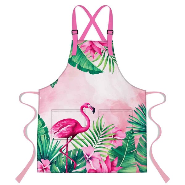 LshyMn Flamingo Apron 33.4x27.5 Inches Tropical Palm Leaf Plants Flowers