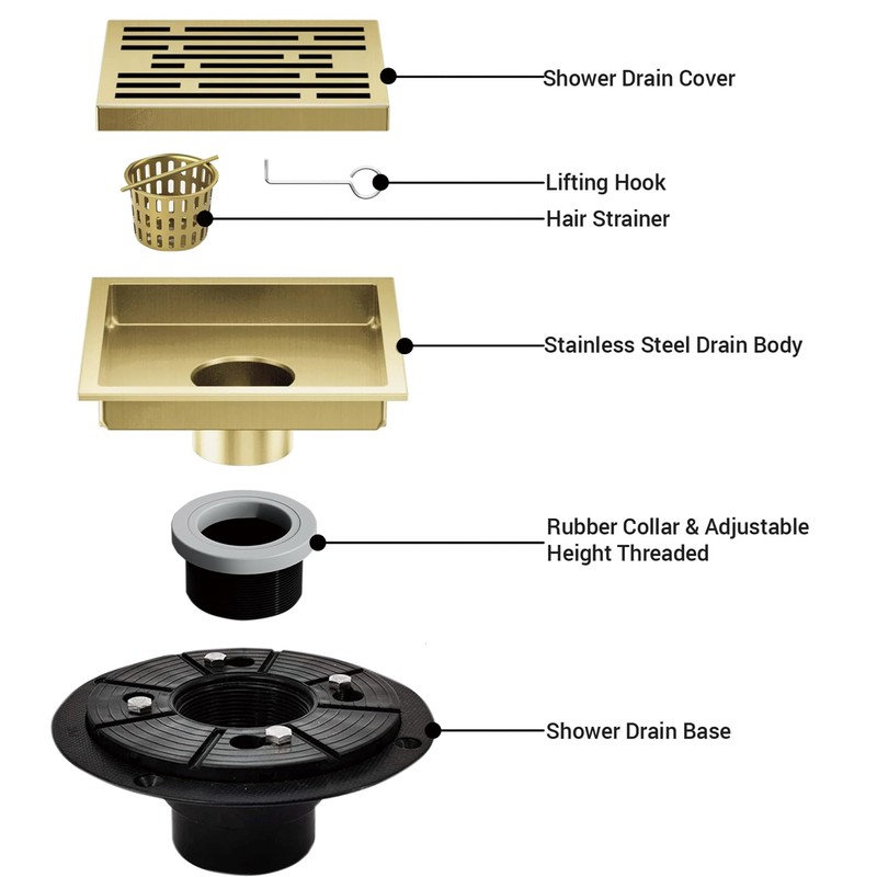 4 Inch Square Shower Floor Drain, Shower Drain Kit with