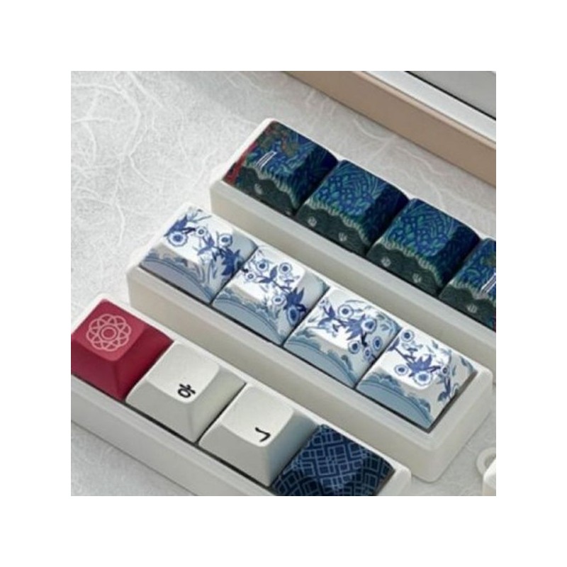 Keyring keycap square decoration traditional folk painting pattern design portable