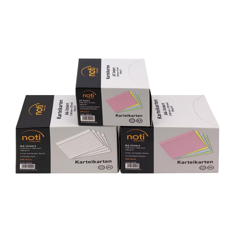 Index Cards A7, 105 x 74 mm, Lined, Assorted Colours,
