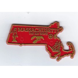 CLASSIC MASSACHUSETTS  'THE BAY STATE"    MA     OUTLINE MAP MAGNET NEW