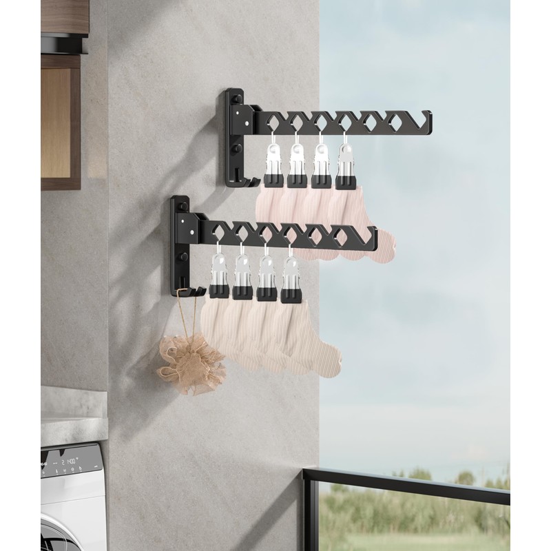 Wall Mount Coat Hanger Holder Black Clothes Drying Organizer Rack