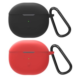 Compatible with SoundPEATS Air3 Deluxe Case Cover, Lamshaw Soft Silicone Protective Cover with Keychain for Women Men Compatible with SoundPEATS Air 3 Deluxe Earbuds Case (2-Black+Red)