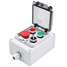 OELFFOW IP67 Button Switch Outdoor Waterproof Box 4 Push Button Red Green Self-Resetting Emergency Stop Button Rotary Button with Protective Cover(AC/DC 6A-110V/3A-240V/2.5A-380V)