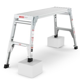 Work Platform Aluminum Step Ladder, Drywall Stool Ladder Holds 225 lbs, Folding Portable Work Bench, Folding Ladders Stool w/Telescopic Feet