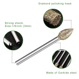 Stone Carving Set Polishing Diamond Burrs for Dremel Rotary Tool, 50PCS Rotary Tool Accessories with 1/8'' Shank for Stone Rocks Glass Jewelry Ceramics Quartz Glaze Steel Grinding Engrave Polish