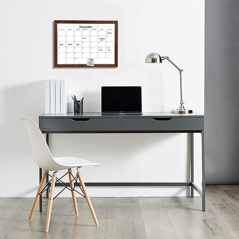 Dry Erase Monthly Calendar Whiteboard, Magnetic White Board for Wall,Brown