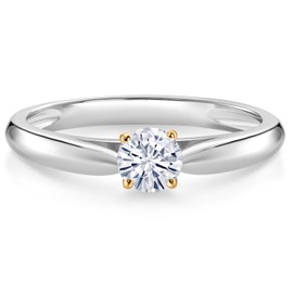 Gem Stone King 925 Silver and 10K Yellow Gold Ring White Moissanite Solitaire Engagement Ring For Women | 0.23 Cttw | Round 4MM | Available In Size 5, 6, 7, 8, 9