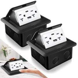 Hoolerry 2 Kit de Tomacorrientes de Suelo Desplegables Caja Impermeable con Carga USB a y Tipo C de 4.8 a y Tomacorriente Resistente a Manipulaciones 