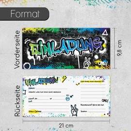 younikat dv_1376 Graffiti Invitation Cards with Effective High Gloss Varnish I 21 x 9.8 cm I Birthday Invitation Set to Fill In I