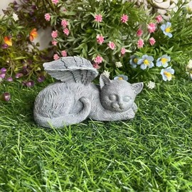 Pet Garden Statue, Pet Memorial Statue Resin Sleeping Durable for Outdoor (Angel Cat)