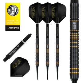 Harrows Dave Chisnall Chizzy Series 3 Player Dart Set | Professional Darts 90% Tungsten Soft Tip | All Weights Pro Darts | 10-Piece Set with Supergrip Carbon Midi Shafts (18g)