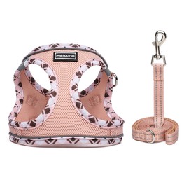 Mercano Soft Mesh Dog Harness and Leash Set, No-Chock Step-in Reflective Breathable Lightweight Easy Walk Escape Proof Vest Harnesses with Safety Buckle for Small Medium Dogs, Cats (Champagne, XL)