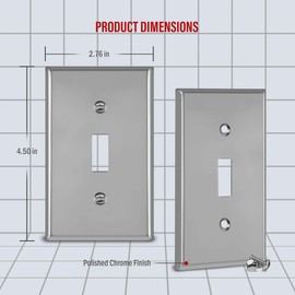 ENERLITES Toggle Light Switch Metal Wall Plate, Stainless Steel, Corrosion Resistant, Standard Size 1-Gang 4.50" x 2.76", 7711-PC, Polished Chrome, Silver