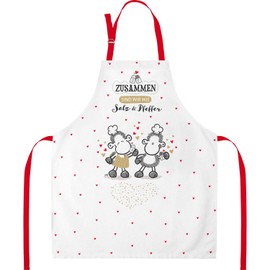 Sheepworld Apron with Saying "Salt & Pepper" | Cooking Apron Made of Cotton, 87 cm x 70 cm, Multicoloured | Gift Kitchen, Cooking, Friends, Birthday | 47790, White