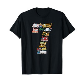 7th Birthday 7 Year Old Transportation Cars Fire Truck T-Shirt