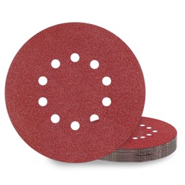 Kongming Pack of 10 Sandpapers, 225 mm Velcro Sanding Discs, 225 mm Grit, P60, 10 Holes in Red for Drywall Sanders, Orbital Sanders, Abrasive Giraffes