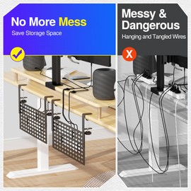 2 Pack Cable Management for Standing Desk, Xpatee 32" Cable Management Under Desk No Drill, Cord Organizers with Height Adjustable Upgraded Clamp for Office, Home, Black