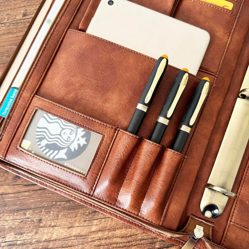 Gvalant 3 Ring Binder Vegan Leather Portfolio, Zippered Portfolio for