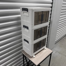 OlarHike Stackable Storage Bins with Lids - Folding Storage Box with Doors and Wheels,