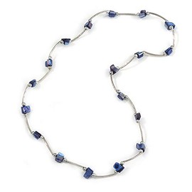 Avalaya Violet Blue Shell Nugget Necklace In Silver Tone Metal - 66cm L