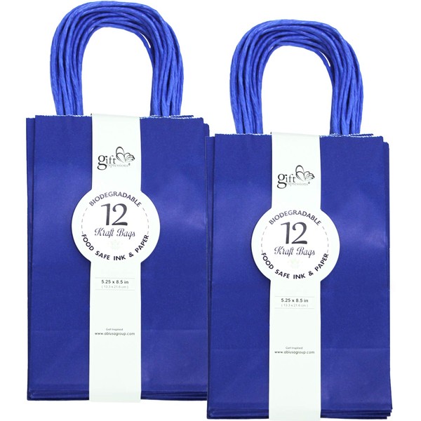 GIFT EXPRESSIONS 24CT Small Royal Blue Biodegradable, Food Safe Ink & Paper, Premium Quality Paper (Sturdy & Thicker), Kraft Bag with Colored Sturdy Handles (Small, Royal Blue)
