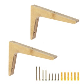 Antrader 2PCS Wooden Shelf Brackets,Solid Wall Mount Wood Shelf Bracket,Wood Triangle Bracket,L Shape Shelf Holders Include Mounting Screws,7.6"×5.8"×0.8",Light Brown