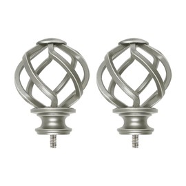 KAMANINA Replacement Ends for 1 or 7/8 Inch Curtain rods, Twisted Cage, M6 Screw Rod Finials, Antique Silver, 2pcs