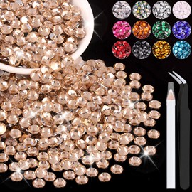 2500PCS 5mm Resin Rhinestones in Bulk (Champagne), Bedazzling Flatback Crystals for Crafts DIY Nail Decoration, Gems Charms for Tumbler Shoes Clothing Fabric with Pickup Pen and Tweezers