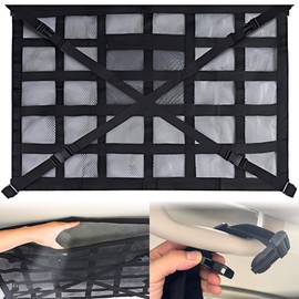 Mellbo Luggage Net, Roof Net, Cargo Net, Car Ceiling Net, Double Layer Net, Drop Prevention Zipper, Vibration Resistant Crossover Belt, Travel, Sleeping in Car, Outdoors, 35.4 x 25.6 inches (90 x 65